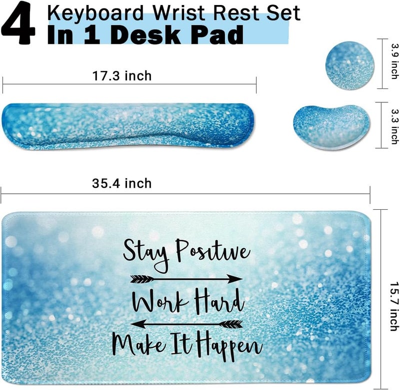 Yunoble Large Mouse Pad and Keyboard Wrist Rest, Desk Pad for Keyboard and Mouse, 4-in-1 Large Gaming Mouse Pad with Wrist Support for Home Office Study Game-Stay Positive - Image 2